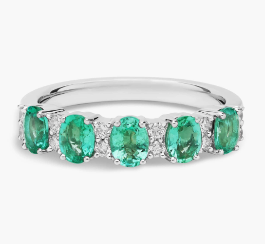 Emerald and Diamond Five-Stone Ring in 14k White Gold
